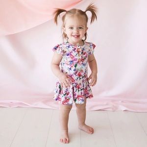 🦋Retired Posh Peanut “Vivienne” Short Sleeve Henley Twirl Skirt Bodysuit🌸